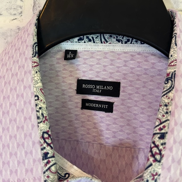 Rosso Milano Italy Men’s Dress Shirt Purple L 16.5 L/S Reversible Cuff Button Up - Picture 4 of 9